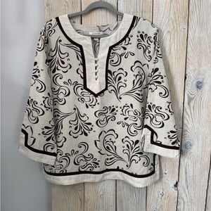 JM Collection Brown and Cream Linen Tunic Top